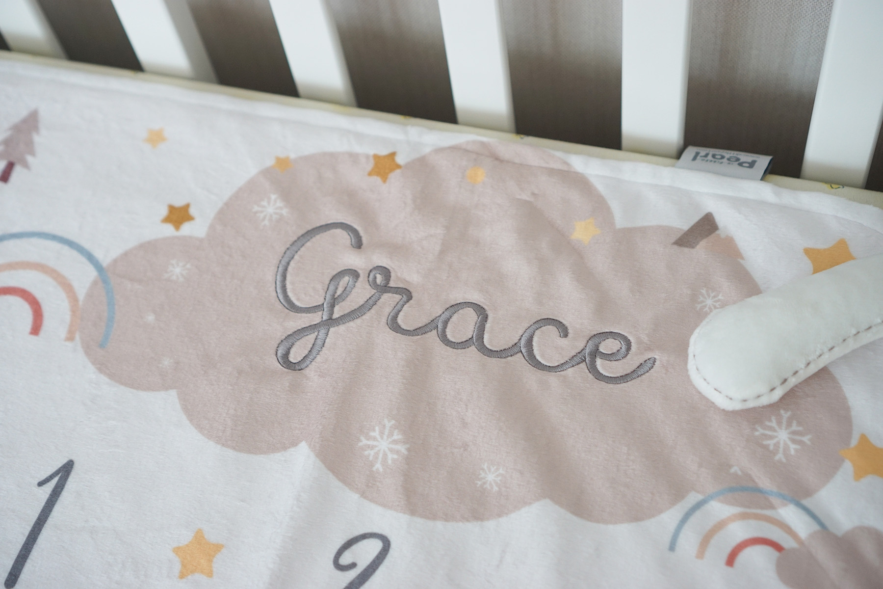 ผ้าห่ม Minky ลาย Woodland - Milestone 75x100cm แบบปักชื่อ ด้านหลังสีชมพู