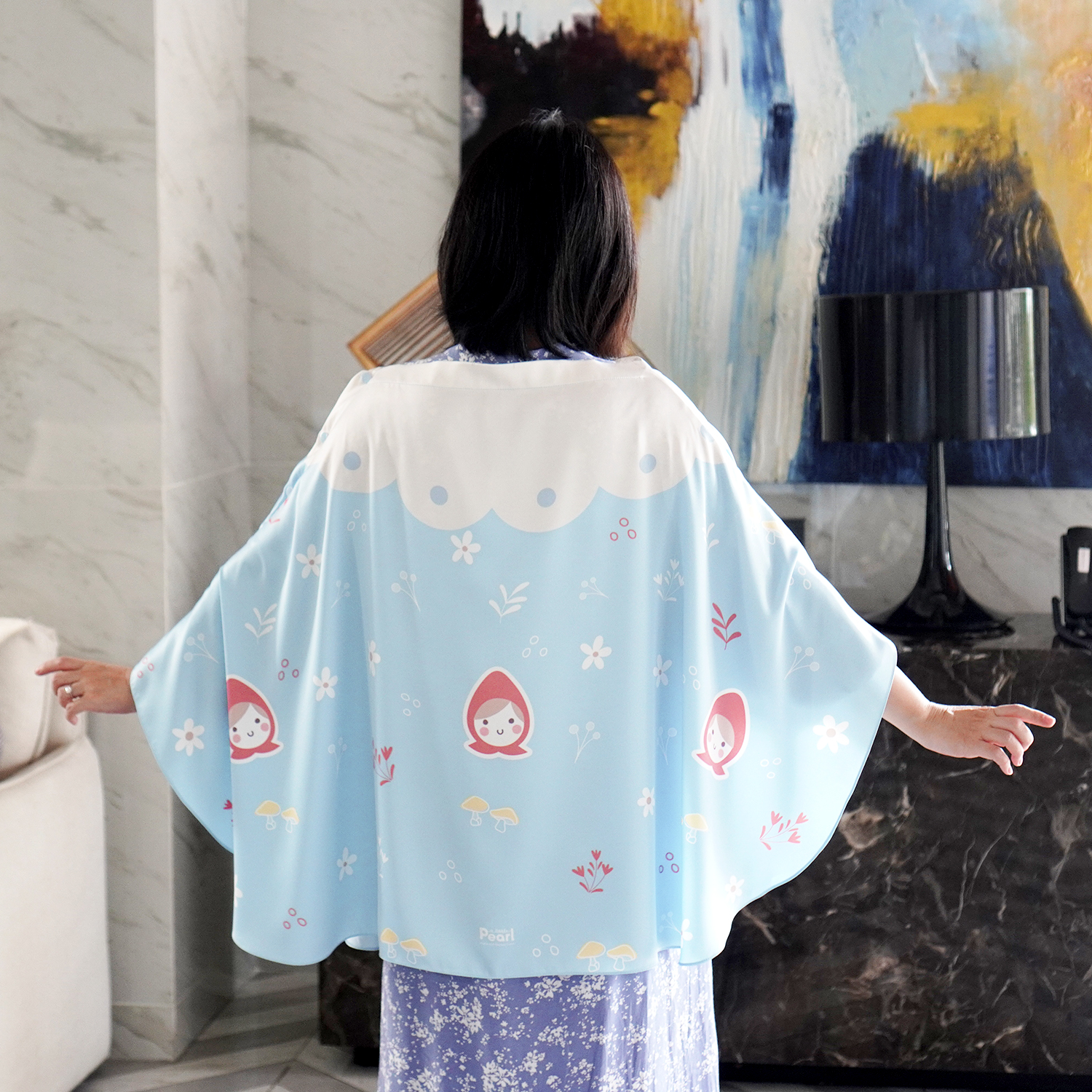 ชุดของขวัญเด็กแรกเกิด ผ้าคลุมให้นม + ผ้าห่มขนาด 75x100cm ลาย Little Red Riding Hood - Blue