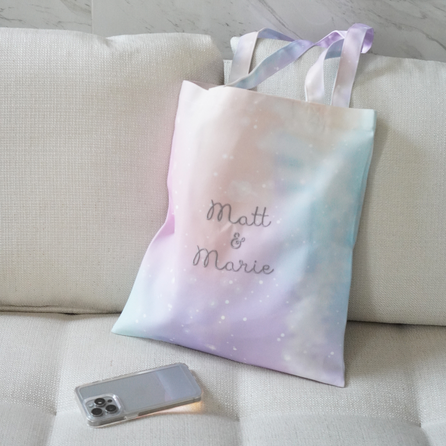 กระเป๋าผ้าแคนวาส ปักชื่อ (ไซส์ M) ลาย Cotton Candy