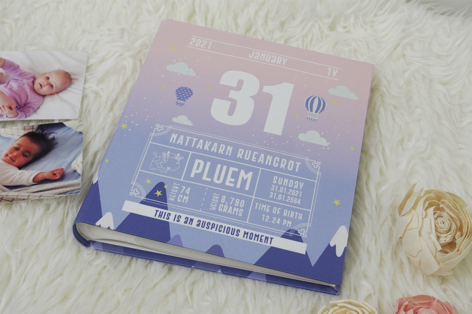 อัลบั้มสั่งทำใส่ชื่อ ลาย Chinese Calendar - Mountain - Pink Blue