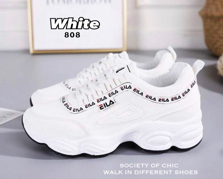 รองเท้าผ้าใบสไตล์Sportแต่งลาย (สีชมพู)