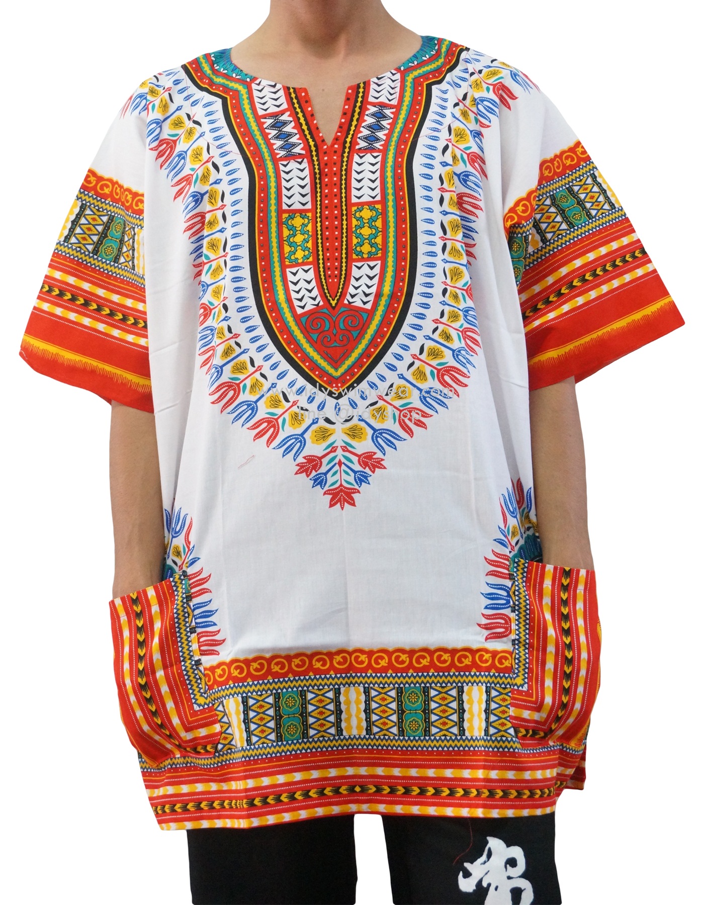 dashiki shirt เสื้อจังโก้ โบฮีเมียน เสื้อชนเผ่า เสื้อแอฟริกา เสื้อวินเทจ ผ้าcotton สี ผสมขาวแดง