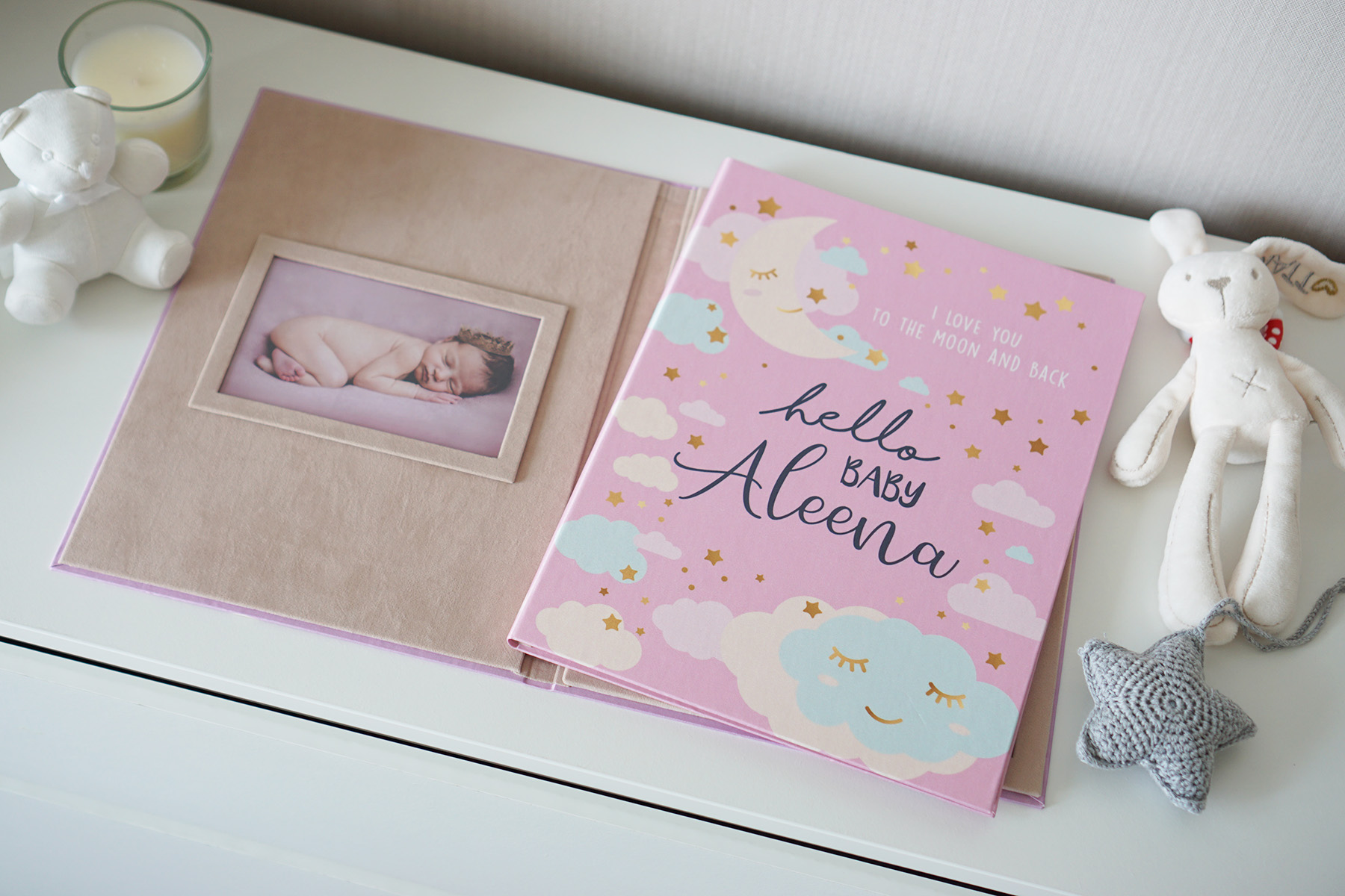 แฟ้มทะเบียนสมรส/สูติบัตร สั่งทำใส่ข้อความ ลาย Moon - Pink