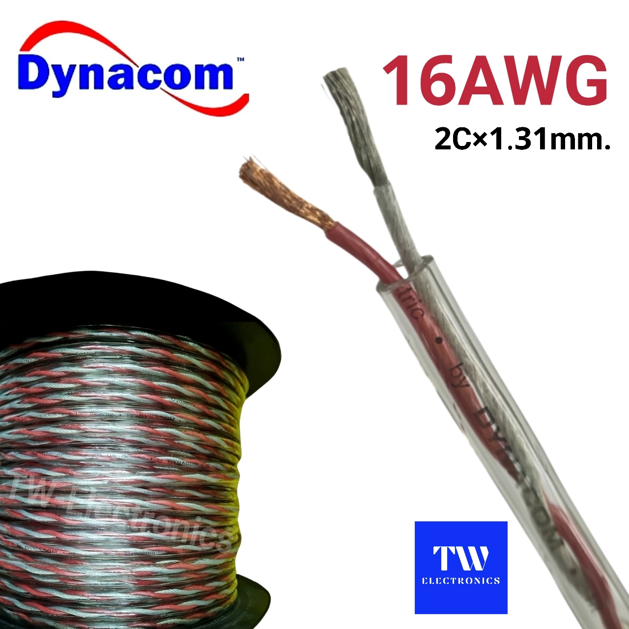 สายลำโพงกลมตีเกลียว 16AWG Dynacom / สีใส