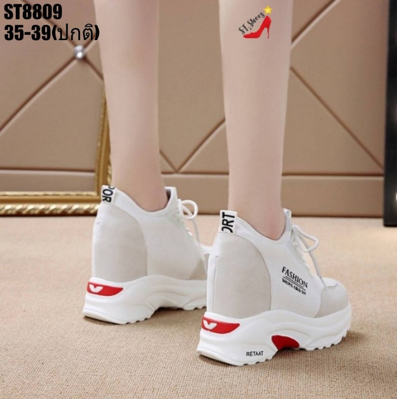 รองเท้าผ้าใบเสริมส้นแต่งเชือกหลอก (สีดำ)