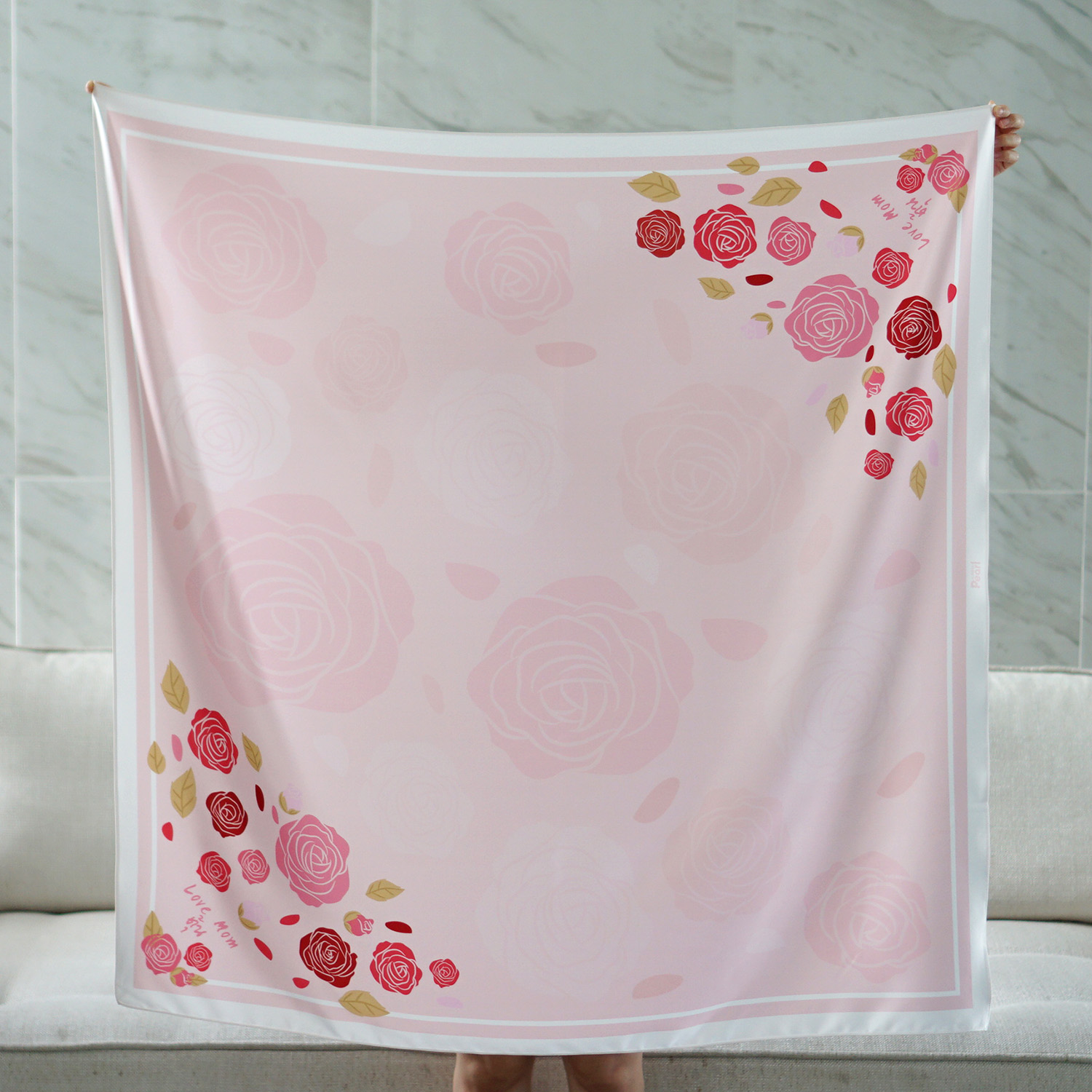 ผ้าพันคอ ลาย กุหลาบ - Rose Scarf - Pink สั่งทำใส่ชื่อ