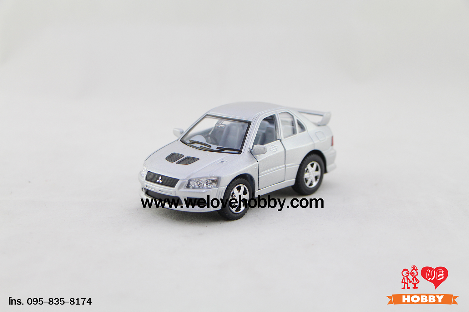 โมเดลรถ Mitsubishi Lancer Evolution VII ไซส์เล็ก สีเทา Scale : 4”