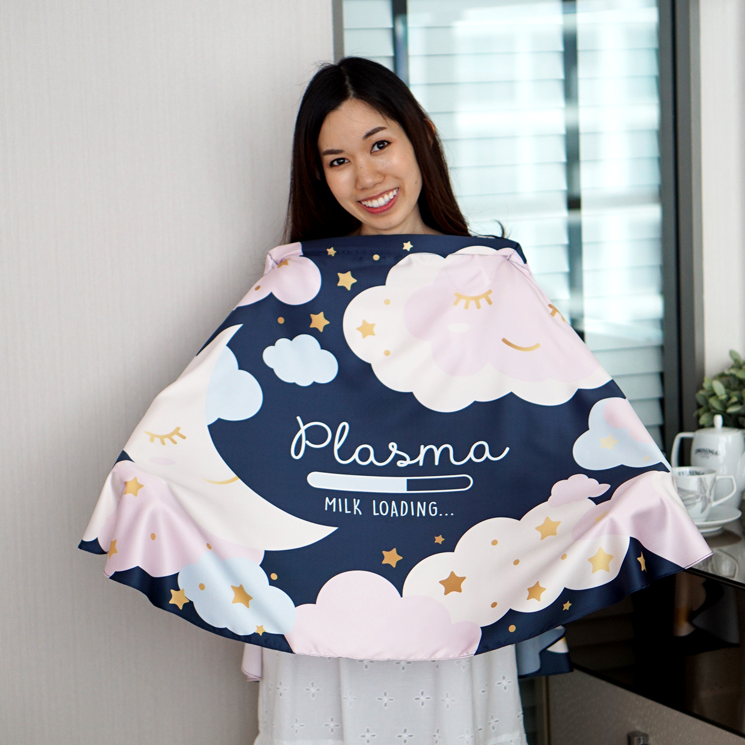 ผ้าคลุมให้นม สั่งทำใส่ชือ ลาย Moon - Navy