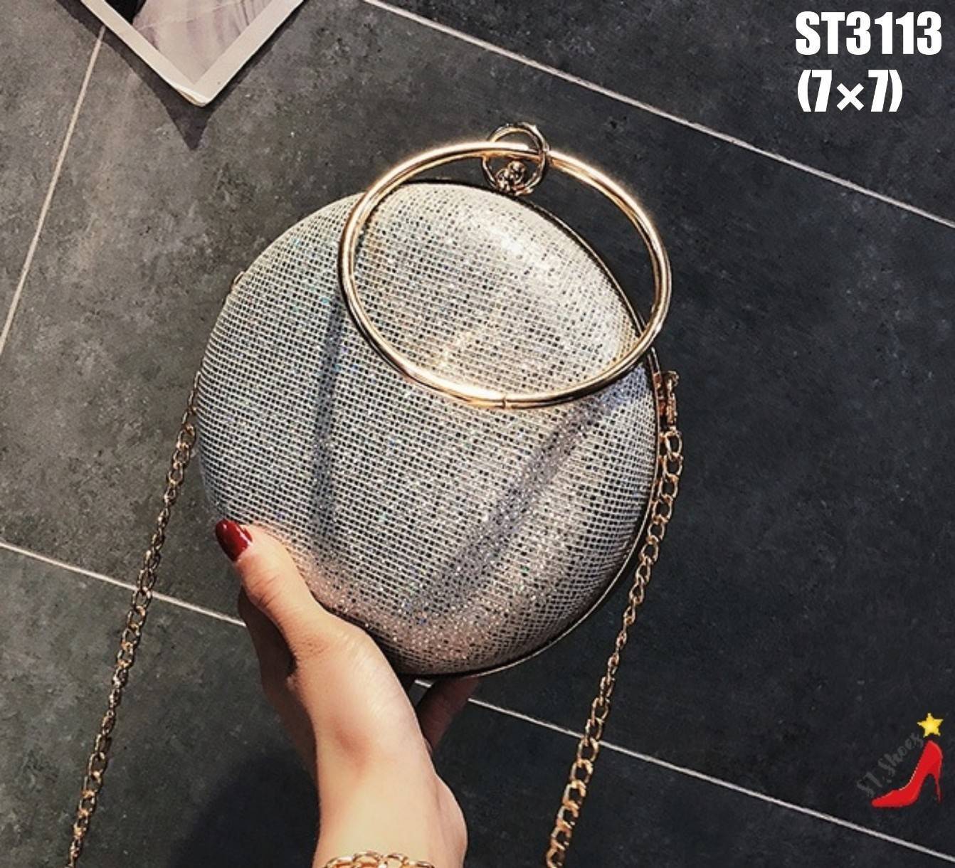 กระเป๋ากลิตเตอร์ทรงกลม (สีเทา)