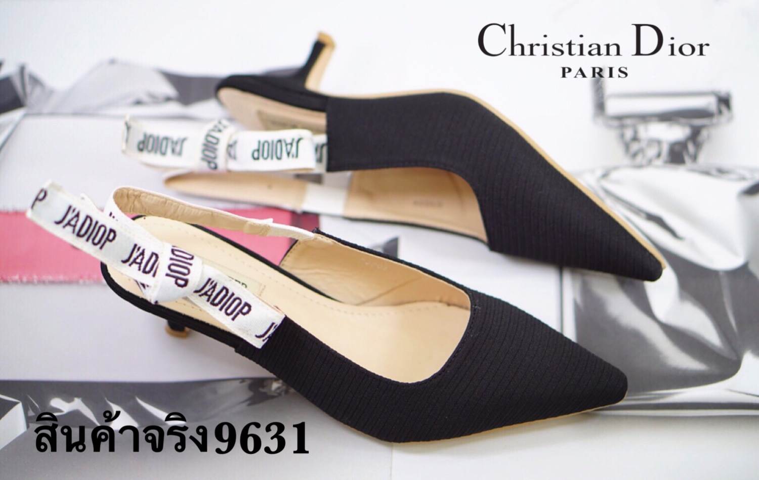 รองเท้าคัทชูรัดส้นสไตล์ Dior (สีชมพู)