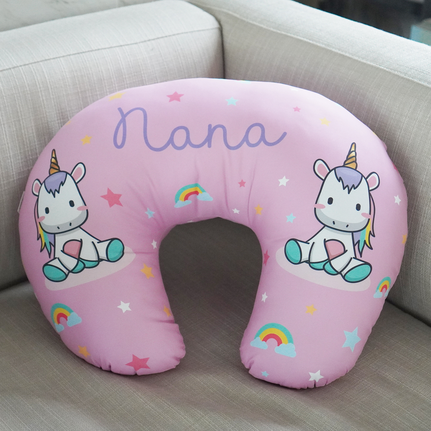 หมอนรองให้นม สั่งทำใส่ชื่อ ลาย Unicorn - Pink Lavender