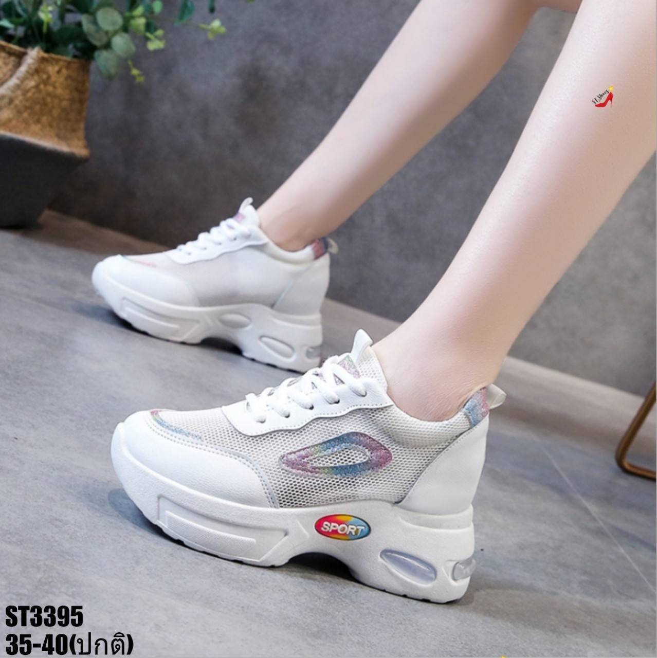 รองเท้าผ้าใบเสริมส้นสไตล์Sportแต่งกลิตเตอร์ (สีฟ้า)