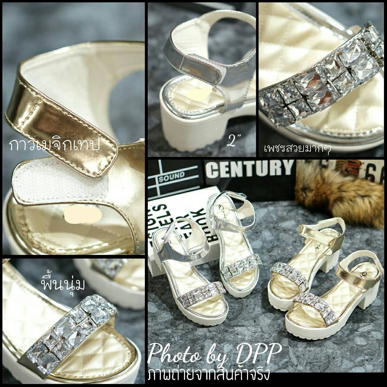 พร้อมส่ง : รองเท้าส้นสูงหน้าประดับเพชร (สีเงิน)