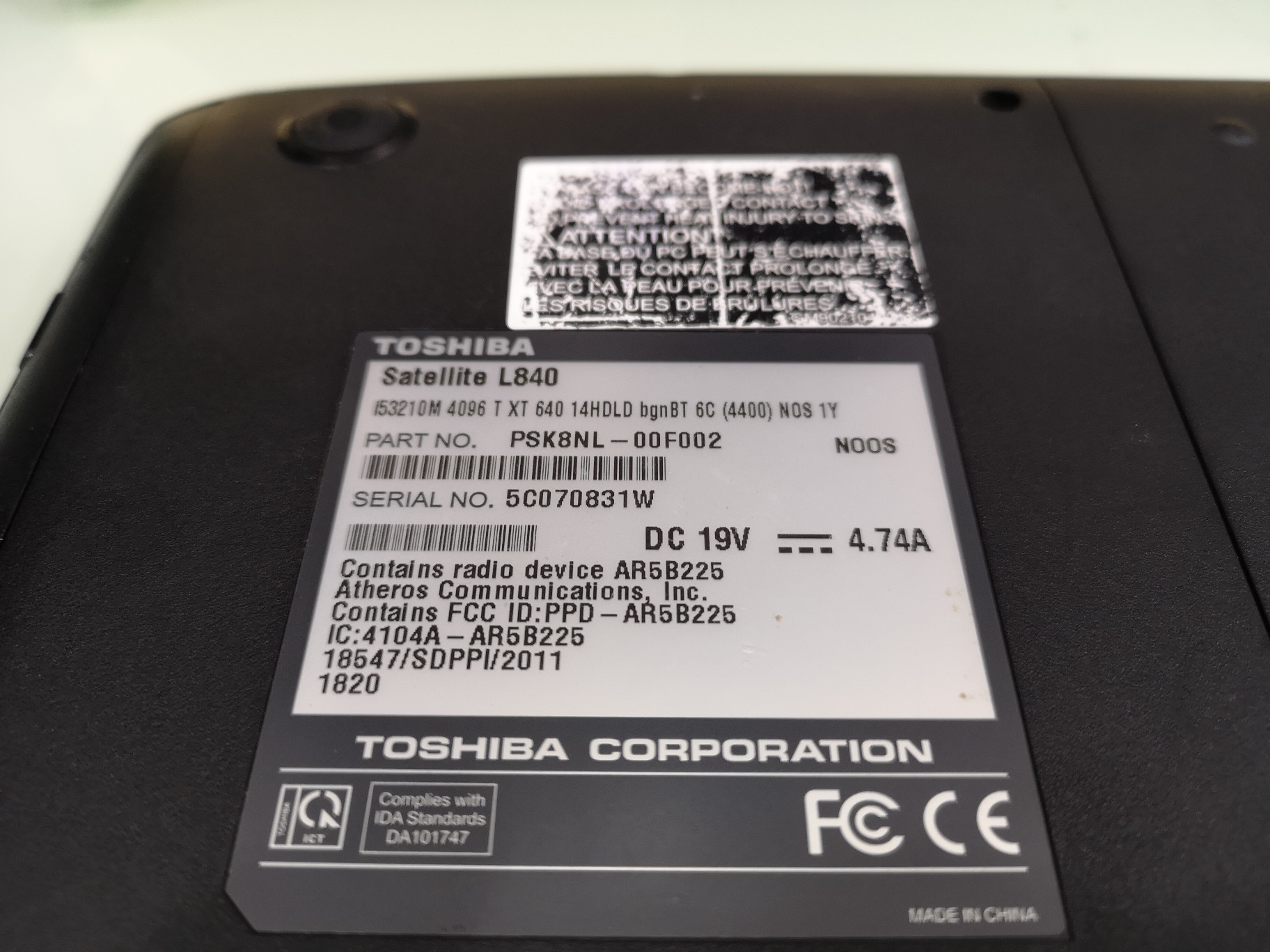 TOSHIBA SATELLITE L840 i5-3210