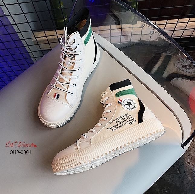 รองเท้าผ้าใบหุ้มข้อแต่งลายแฟชั่น (สีเขียว)