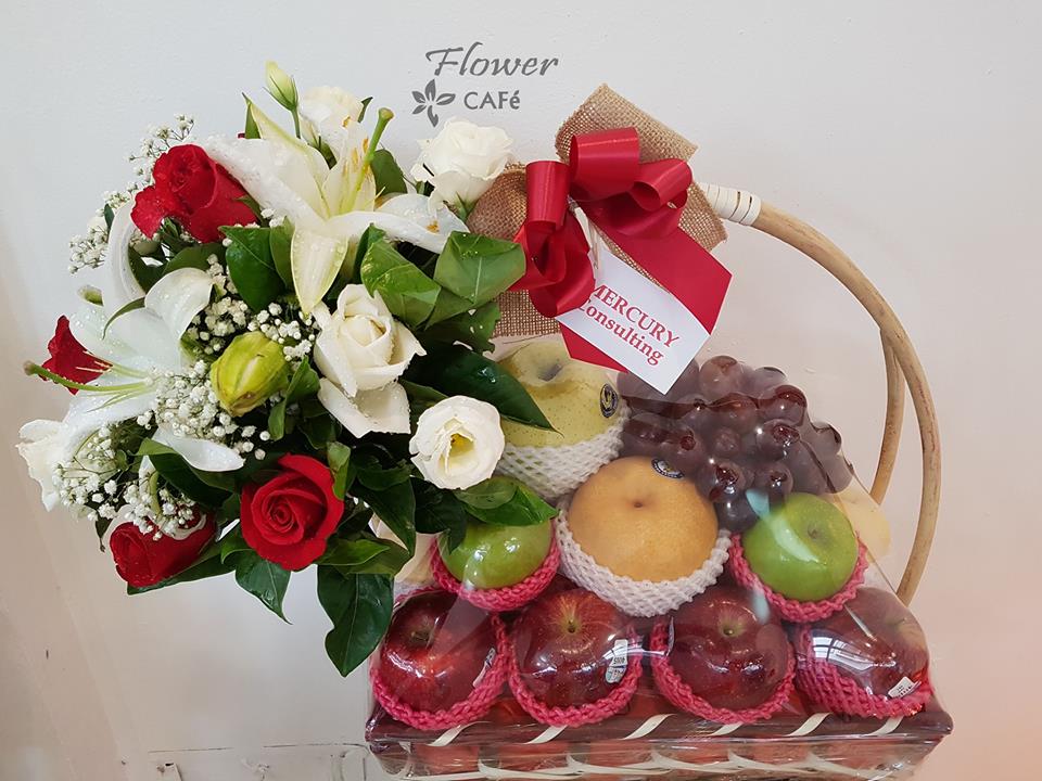 Fresh Fruit Basket With Flowers