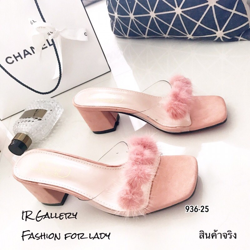 รองเท้าเปิดส้นขนมิ้ง (สีชมพู)