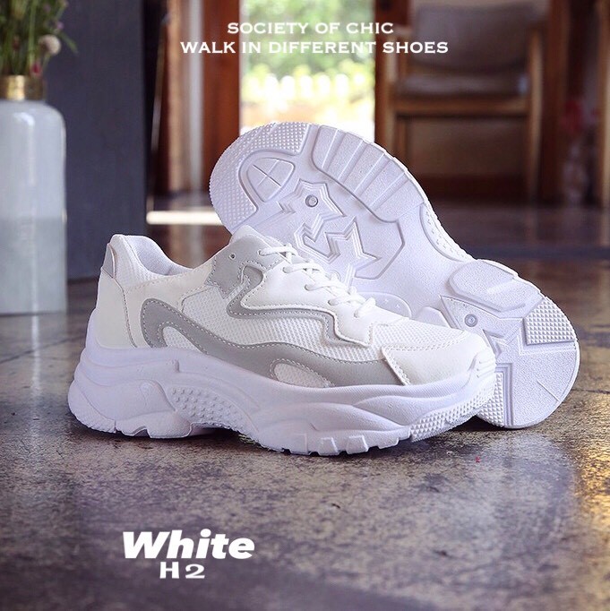 รองเท้าผ้าใบเสริมส้นทรง Sportแต่งลาย (สีชมพู)