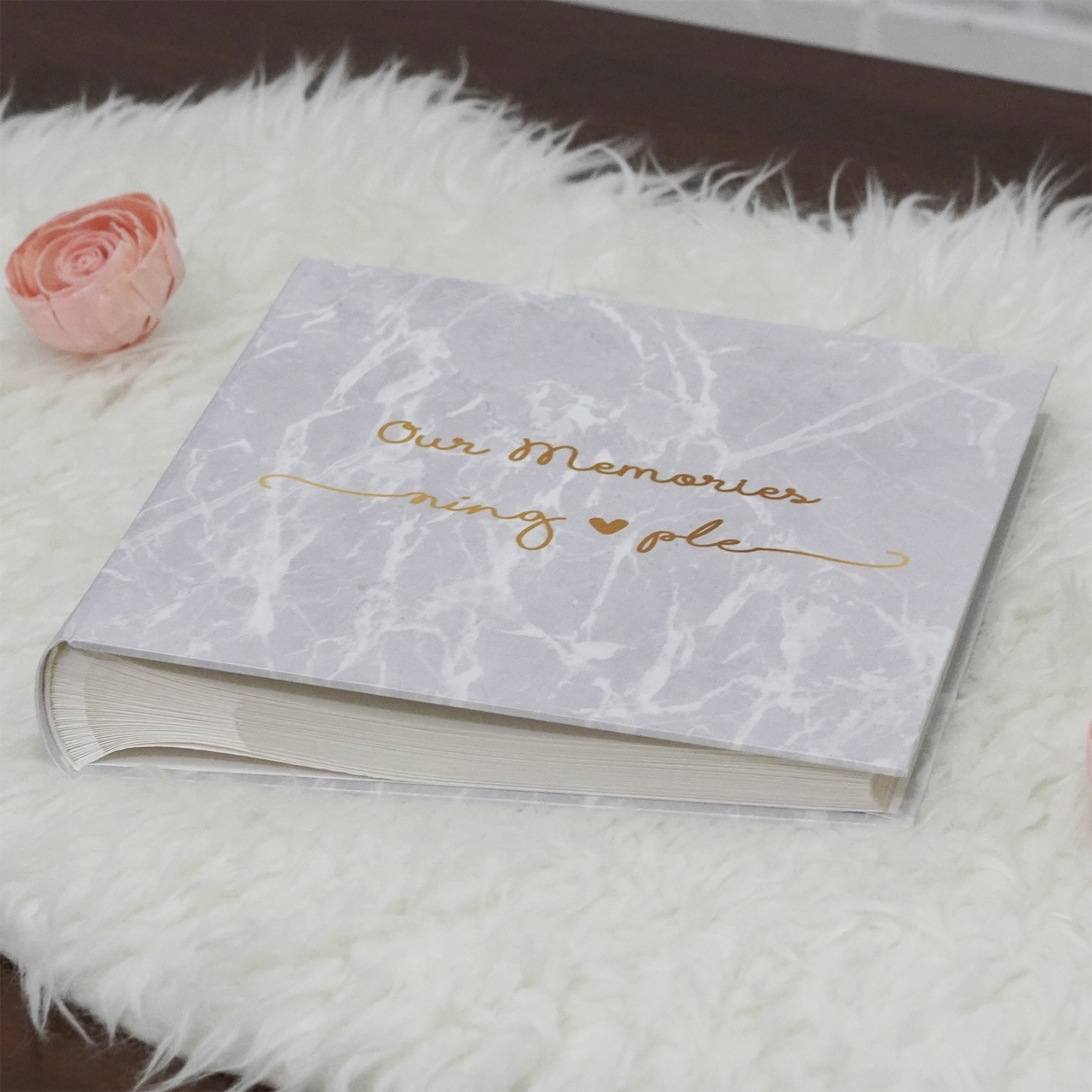 อัลบั้มสั่งทำใส่ชื่อ ลายหินอ่อนสีเทา - Grey Marble - Gold