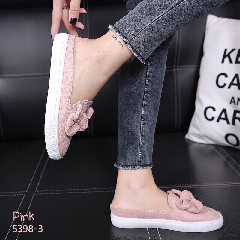 รองเท้าสลิปเปอร์แต่งโบว์ (สีกากี)