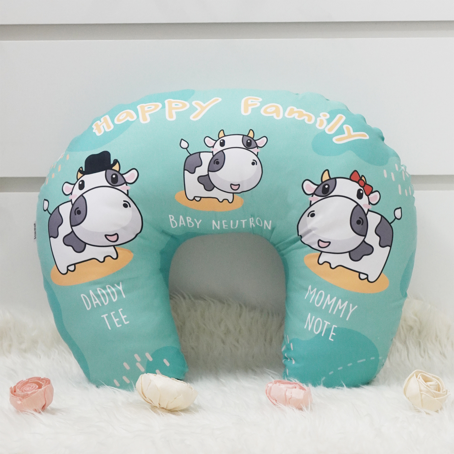 หมอนรองให้นม สั่งทำใส่ชื่อ ลาย Cow1 - Mint