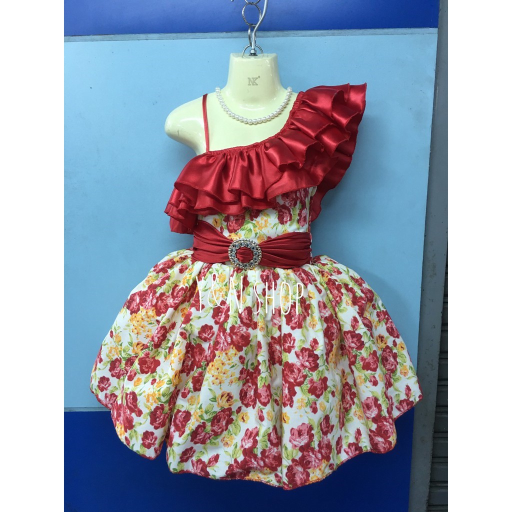 ชุดลายดอก-ระบายเฉียง ชุดดรัมเมเยอร์เด็ก ชุดเชียร์ลีดเดอร์เด็ก