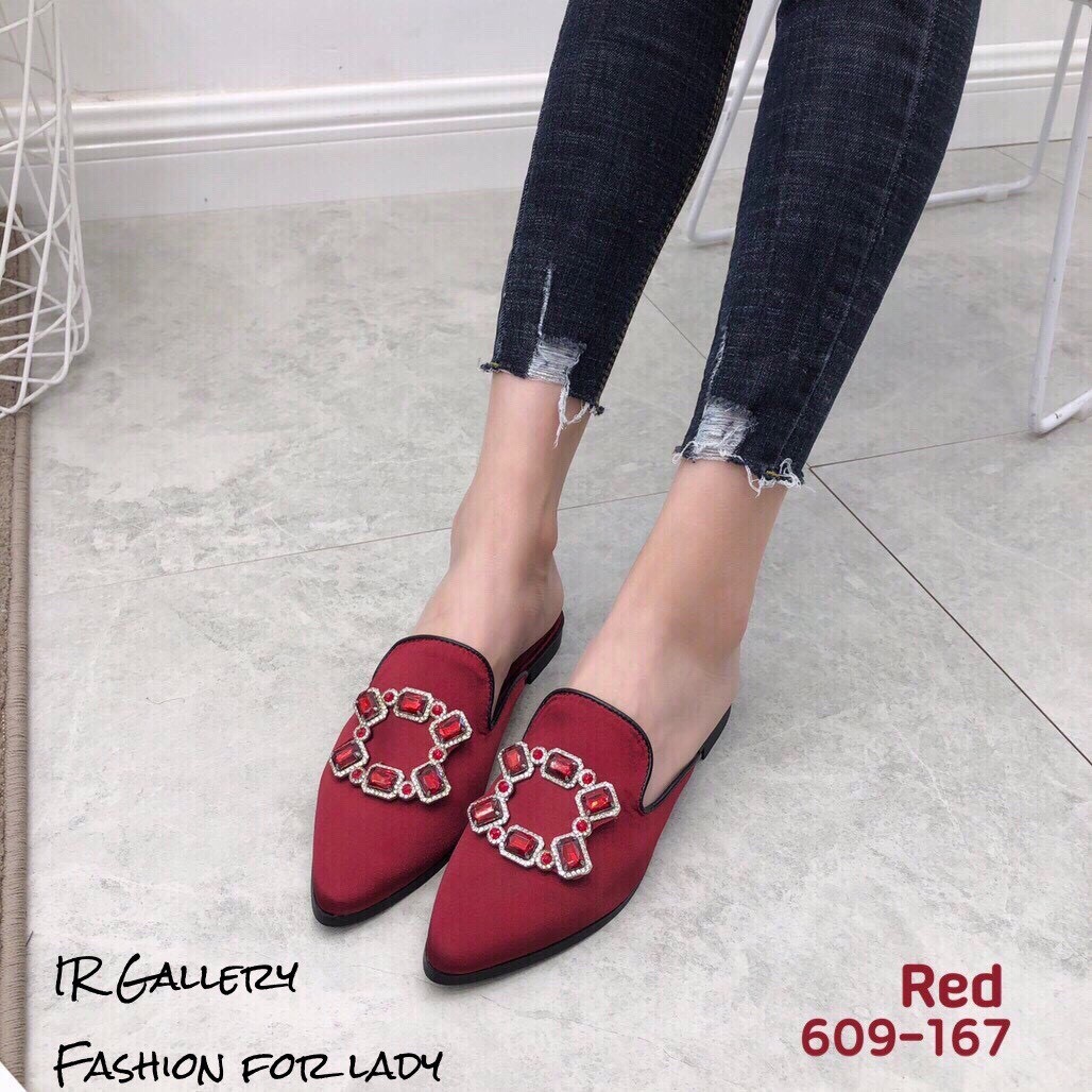 รองเท้าสลิปเปอร์แต่งเพชร (สีแดง)
