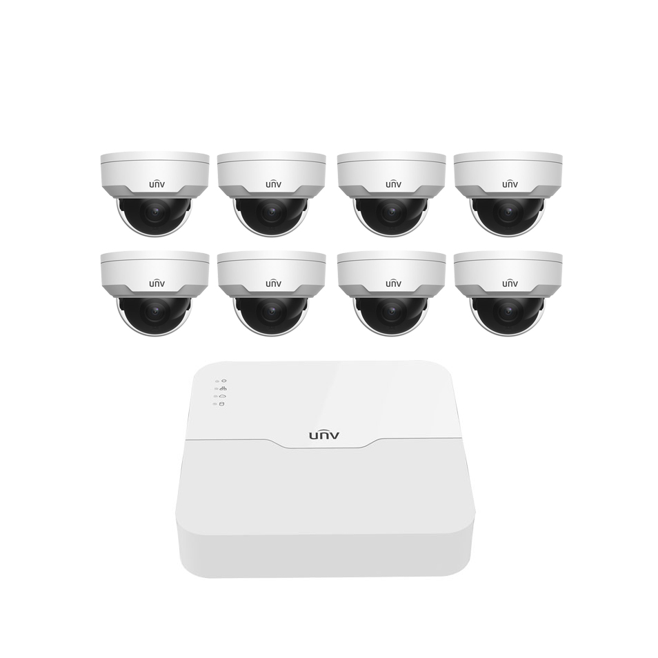 ขายถูก ชุดกล้องมาตรฐาน 3ล้าน KIT-UNV-3MP4,กล้อง 8 ตัว IPC323LR3-VSPF40-F, เครื่องบันทึก 1 ตัว NVR301-04LS3-P4