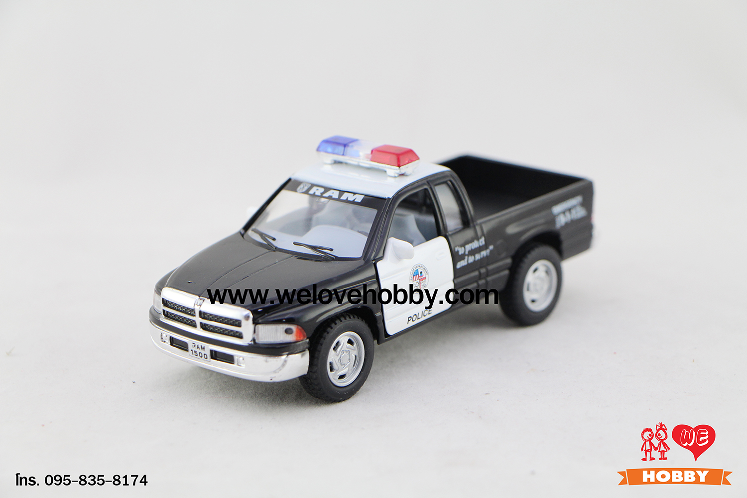 โมเดลรถตำรวจ Chrysler RAM Dodge 4x4 สีดำ-ขาว Scale 1:44