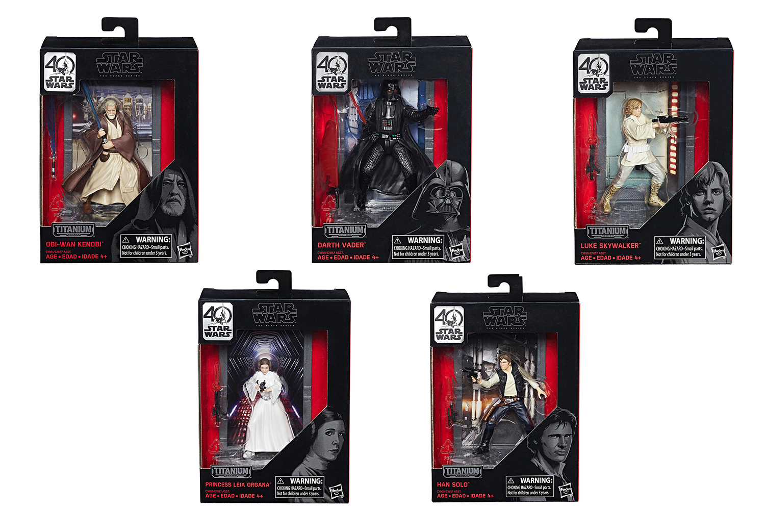 โมเดลสตาร์วอร์ Hasbro เซต 40th Star Wars - (Titanium Series/The Black Series) 5ตัว ประกอบไปด้วย Darth Vader/Obi-Wan Kenobi/Luke Skywalker/Princess Leia/Han Solo