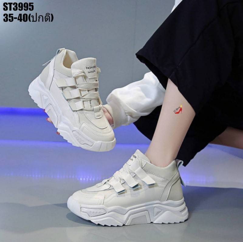 รองเท้าผ้าใบสไตล์Sportแต่งสายเมจิกเทป (สีชมพู)