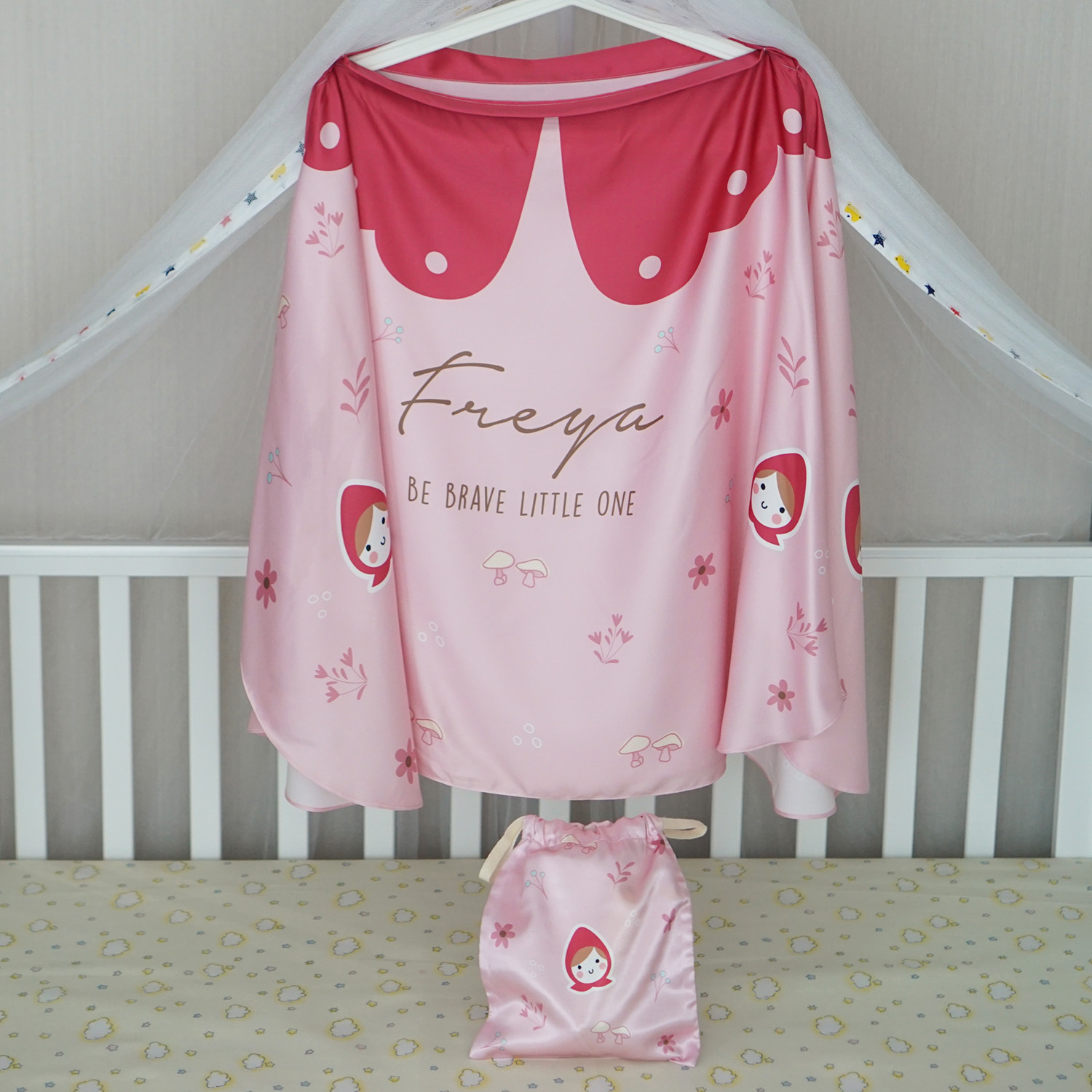 ผ้าคลุมให้นม สั่งทำใส่ชือ ลาย Little Red Riding Hood - Pink
