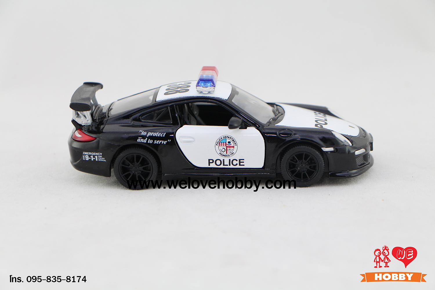 โมเดลรถตำรวจ 2010 Porsche 911 GT3 RS สีดำ-ขาว Scale 1:36