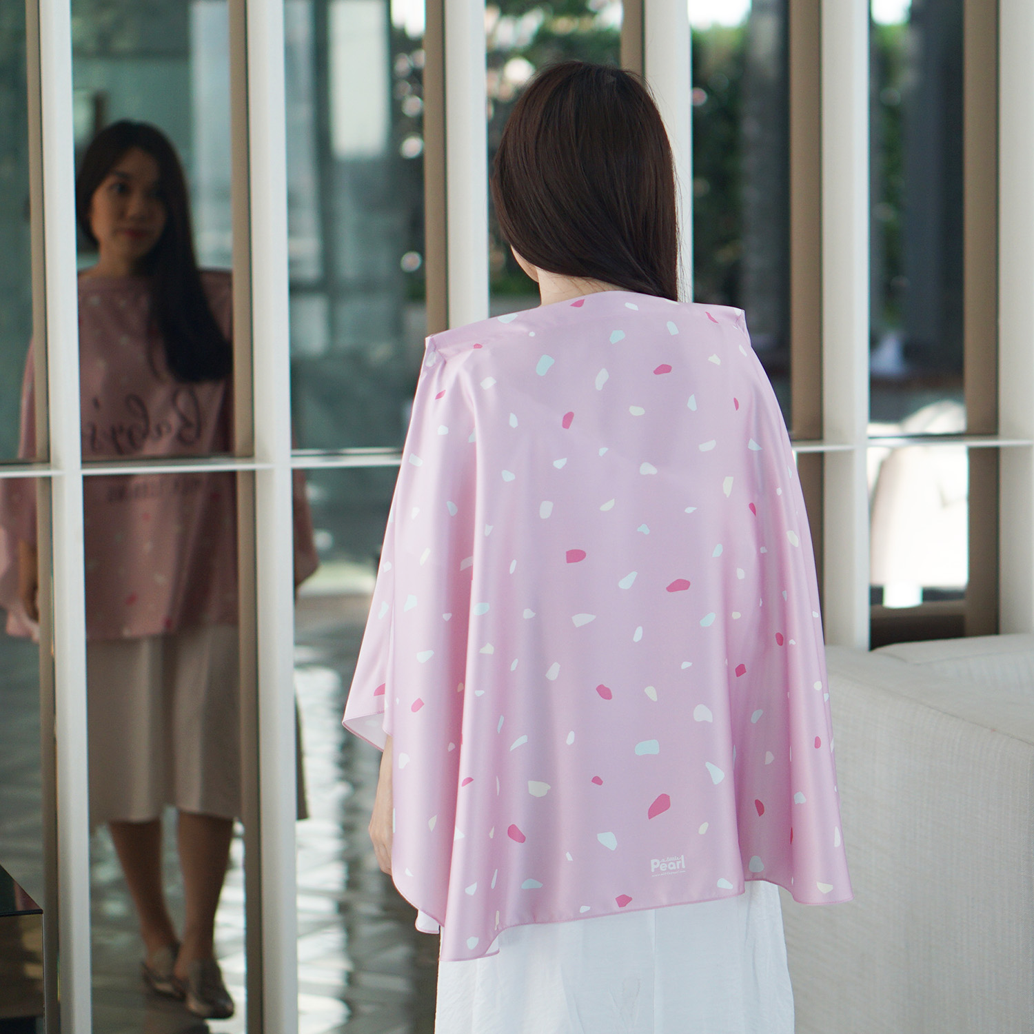 ผ้าคลุมให้นม สั่งทำใส่ชือ ลาย Terrazzo - Pink
