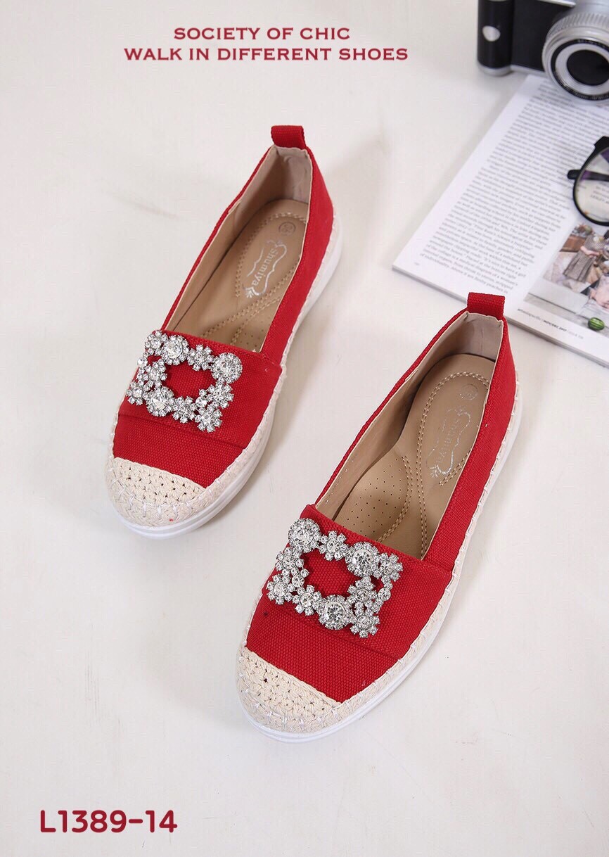 รองเท้าคัทชูสวมแต่งเพชร (สีแดง)