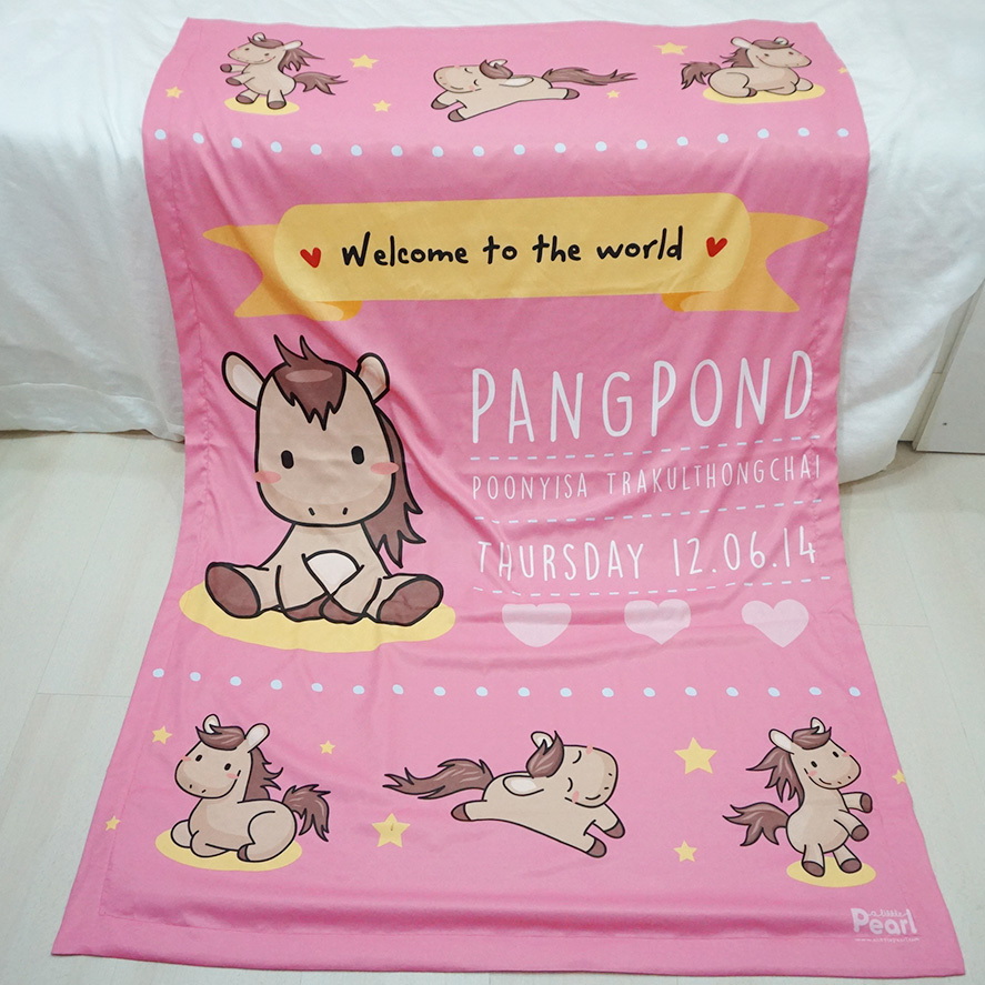 ผ้าห่ม ใส่ประวัติแรกเกิด ลายม้า สีชมพู ไซส์ใหญ่ 100x150cm / Horse - Pink