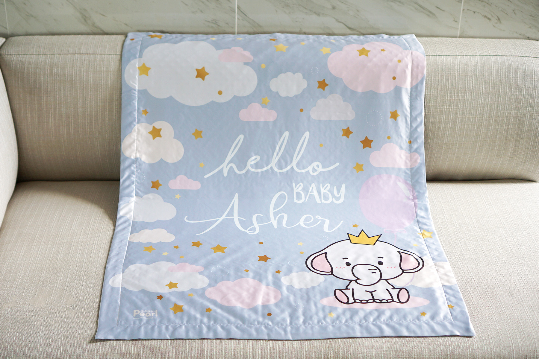 ผ้าห่ม ใส่ชื่อ ลาย Elephant - Moon Grey
