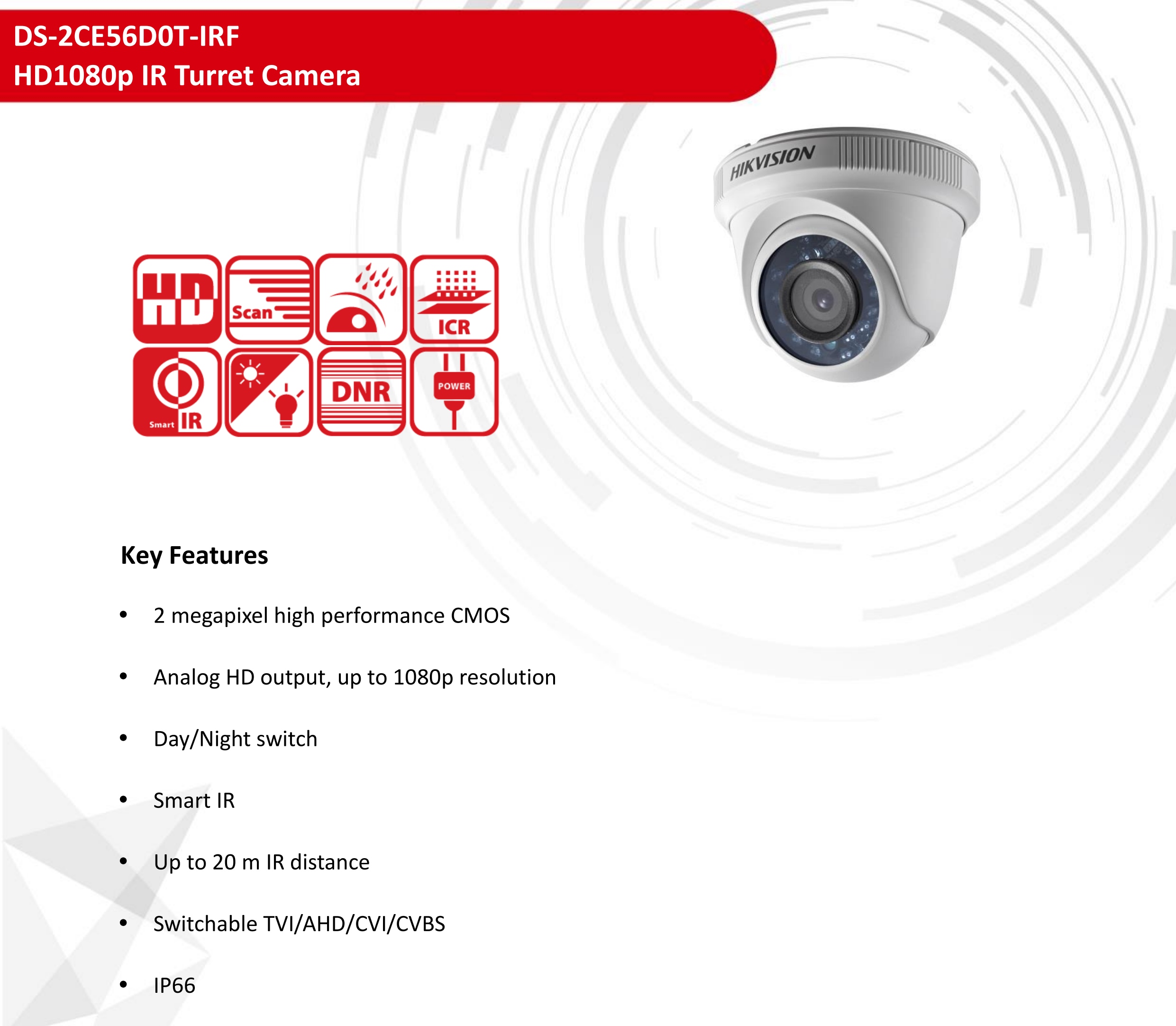 ขายถูก HIKVISION Turbo HD รุ่น DS-2CE56D0T-IRF ความละเอียด 2 ล้านพิกเซล