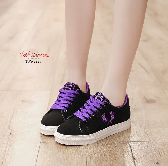 รองเท้าผ้าใบแฟั่นปักลายรวงข้าว (สีขาว)