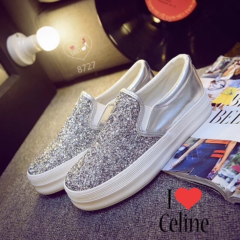 รองเท้าผ้าใบสไตล์ Celine (สีเงิน)