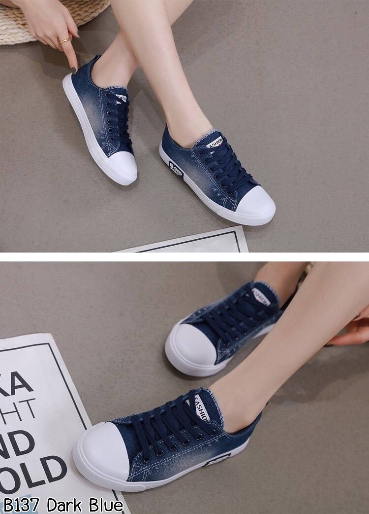 รองเท้าผ้าใบยีนส์ฟอก (สียีนส์อ่อน)