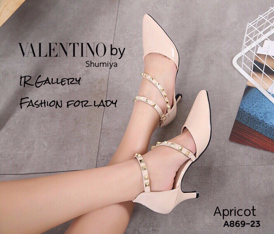 รองเท้าส้นสูงตอกหมุด Style Valentino (สีชมพู)