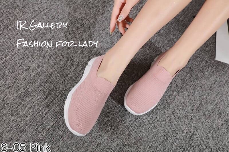 รองเท้าผ้าใบขอบทรงถุงเท้าแต่งกลิตเตอร์ (สีขาว)