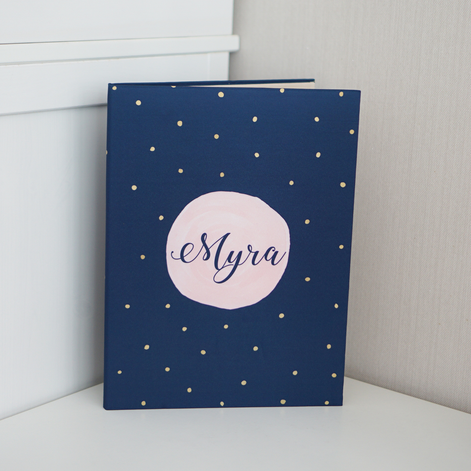 แฟ้มทะเบียนสมรส/สูติบัตร สั่งทำใส่ข้อความ ลาย Water Colour dot - Navy