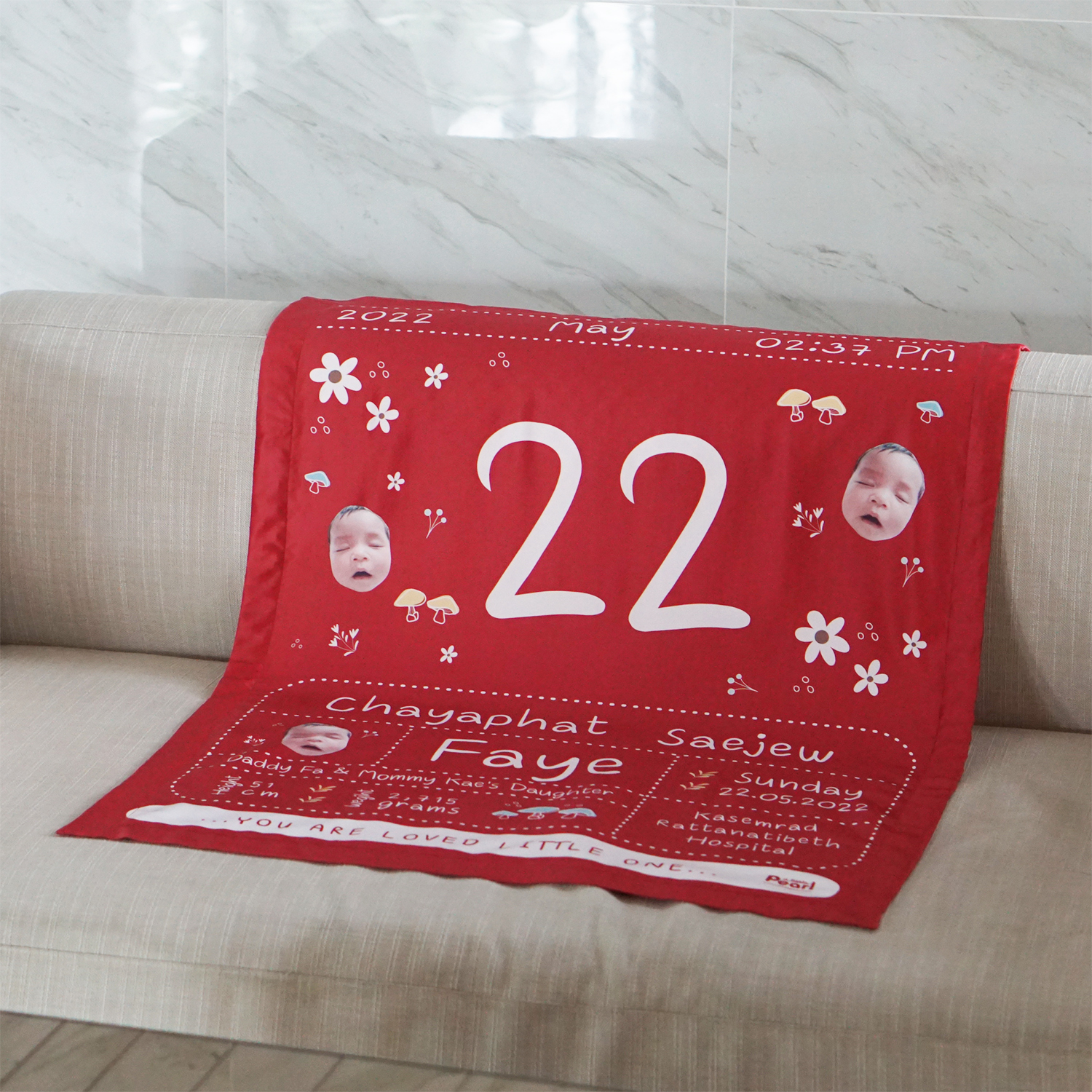 ผ้าห่มเด็ก ใส่ประวัติแรกเกิด ลาย Chinese Calendar - Little Red Riding Hood - Red + ใส่รูปถ่าย