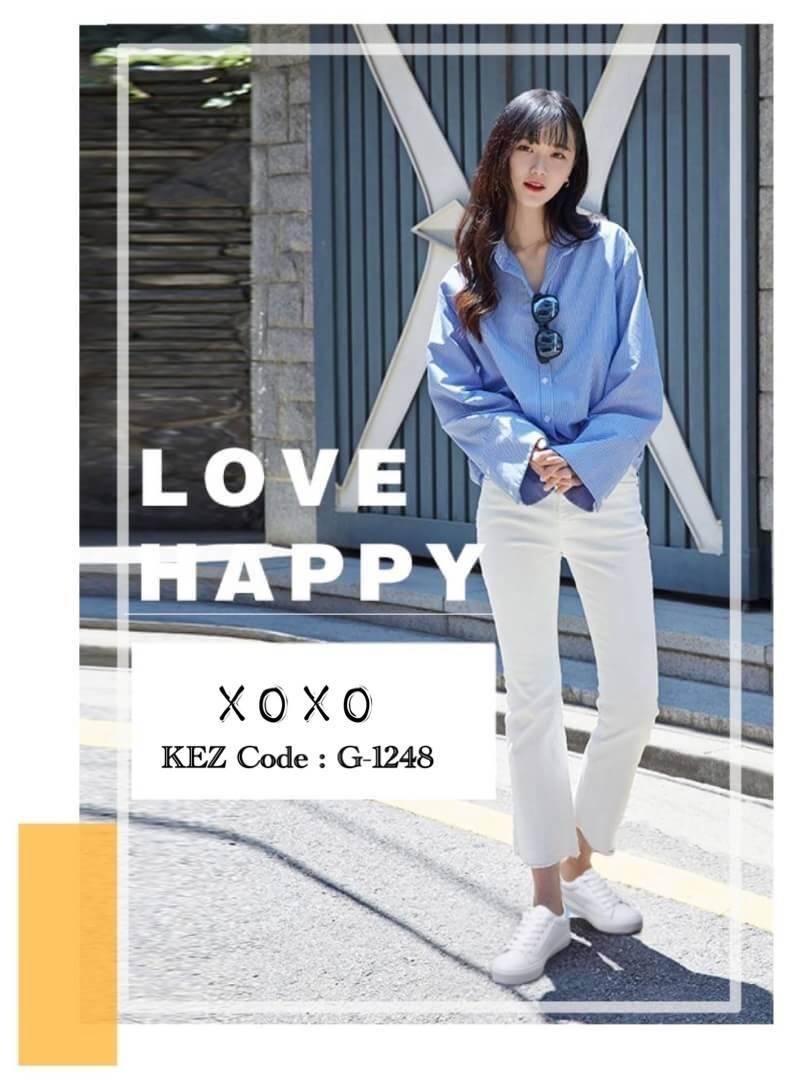 รองเท้าผ้าใบสีพาสเทลสไตล์หนังแกะ (สีฟ้า)