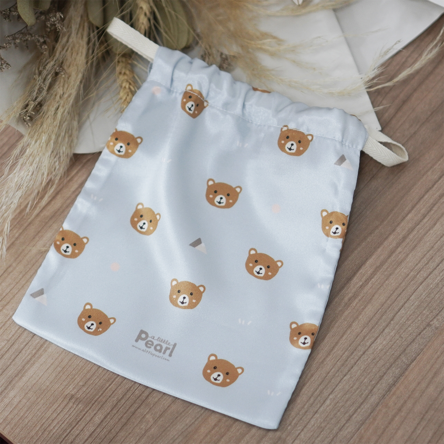ถุงผ้าซาติน ลาย Pattern Teddy - Blue