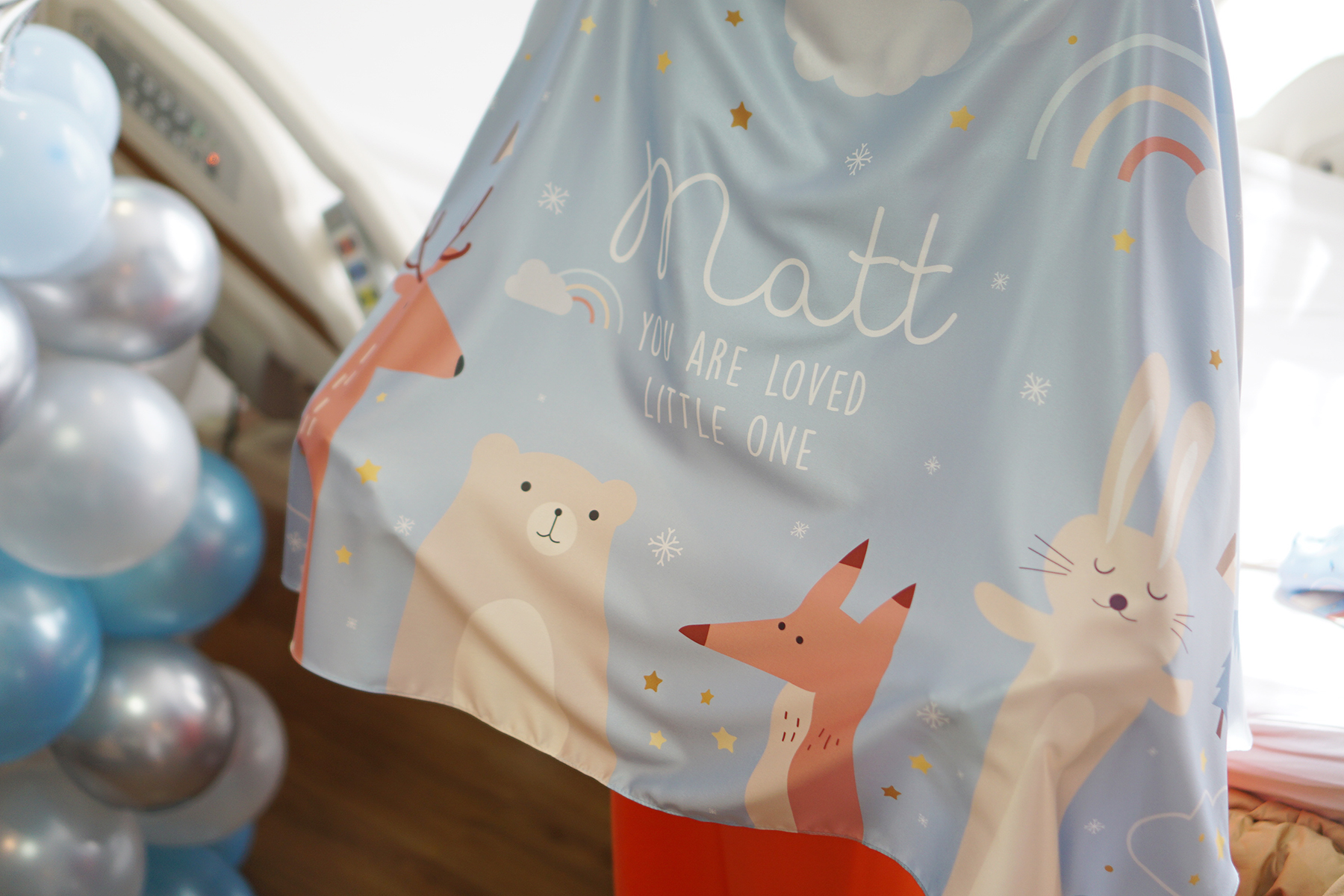 ผ้าคลุมให้นม สั่งทำใส่ชือ ลาย Woodland - Blue