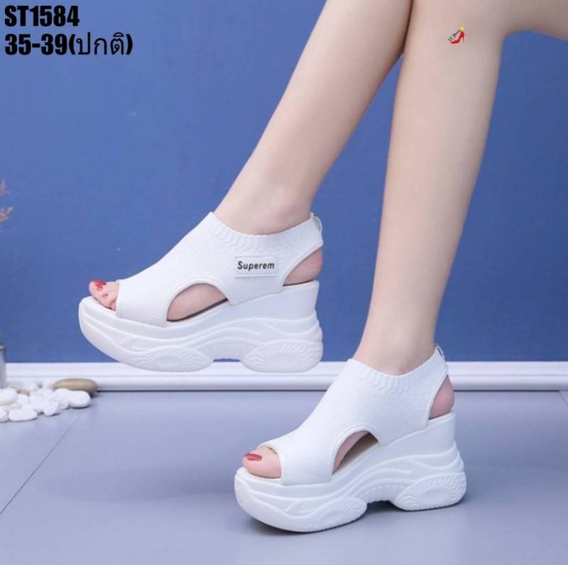รองเท้าลำลองเสริมส้นเปิดข้าง (สีดำ)