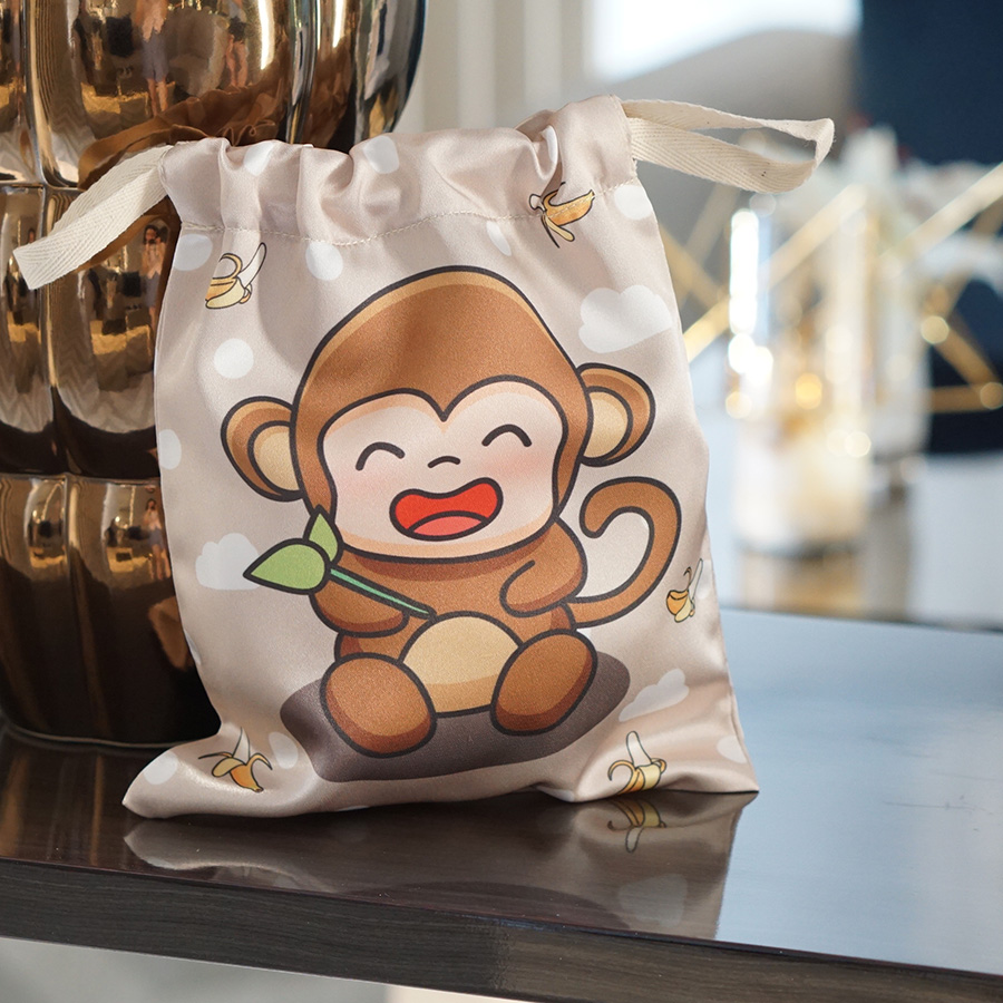 ถุงผ้าซาติน ลายลิงสีน้ำตาล - Monkey - Brown